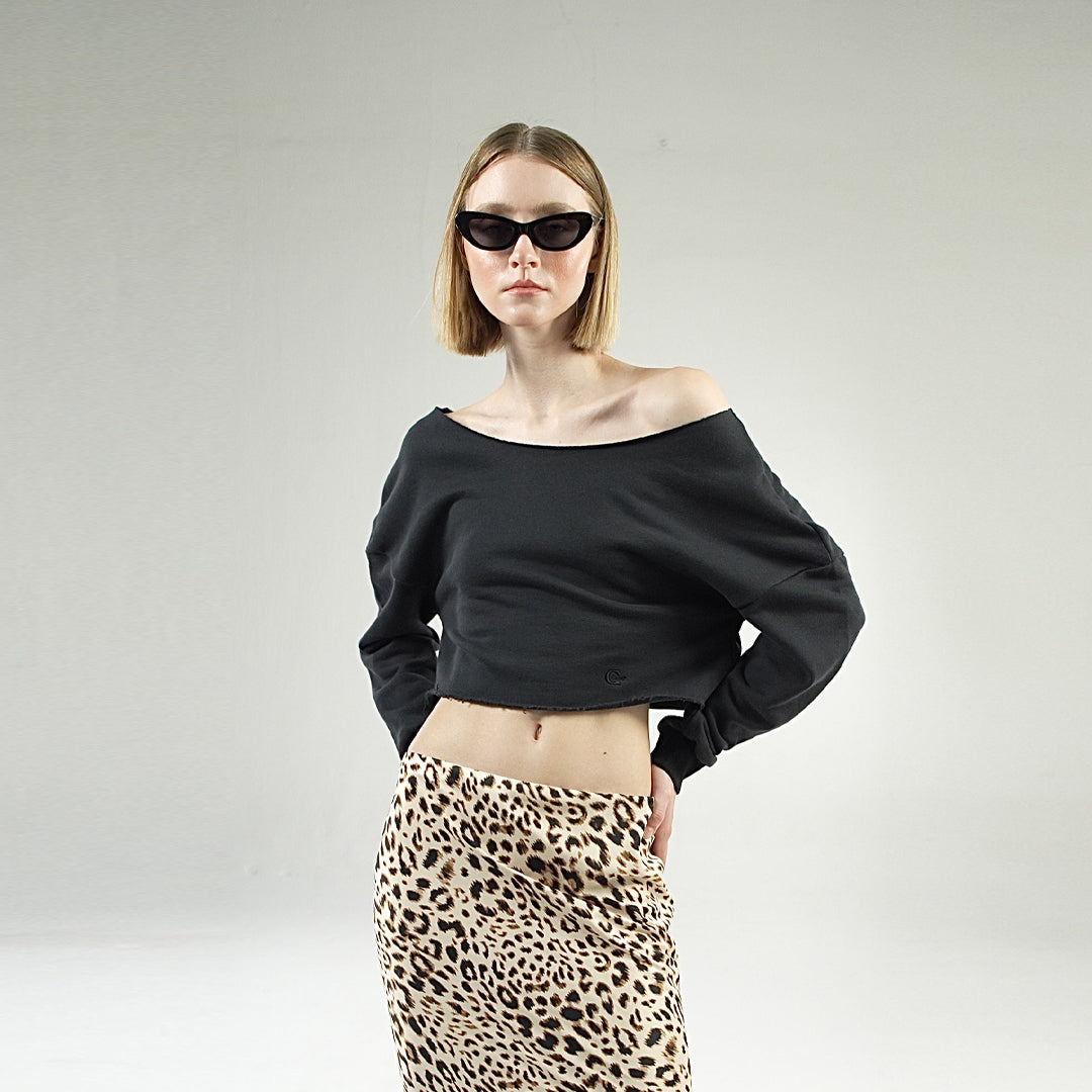 OFF SHOULDERS TERRY CROPPED TOP (BLACK)