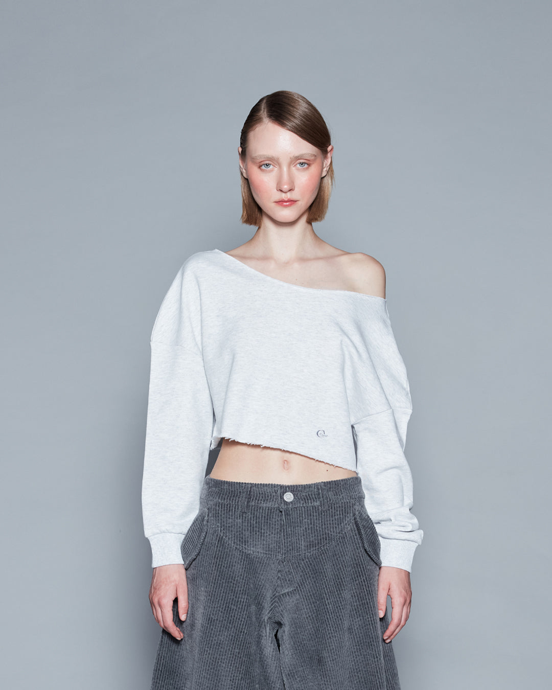 OFF SHOULDERS TERRY CROPPED TOP (GREY)