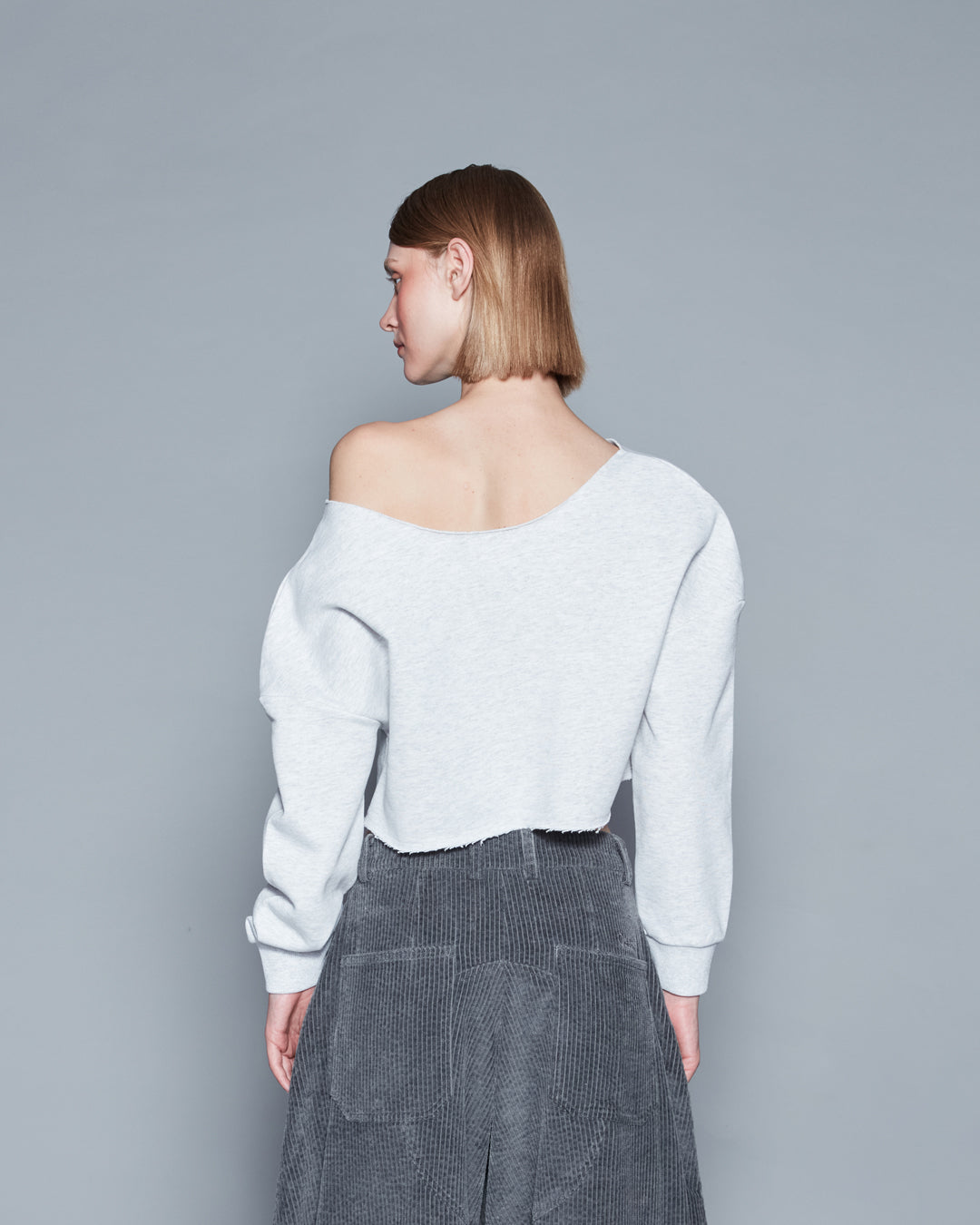 OFF SHOULDERS TERRY CROPPED TOP (GREY)