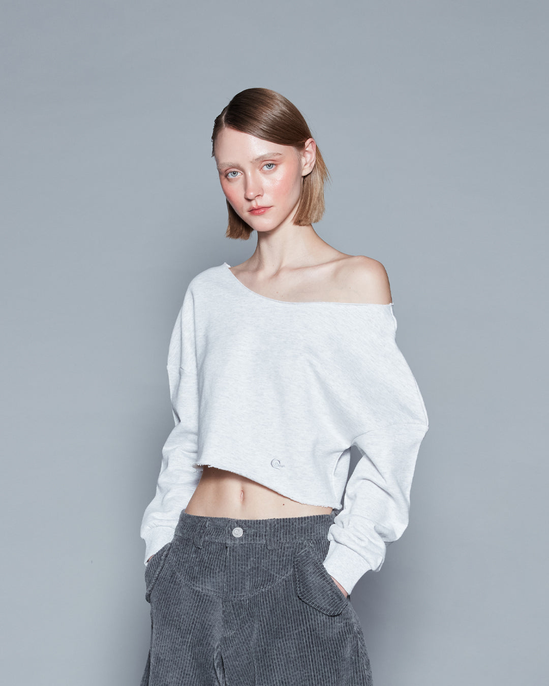OFF SHOULDERS TERRY CROPPED TOP (GREY)