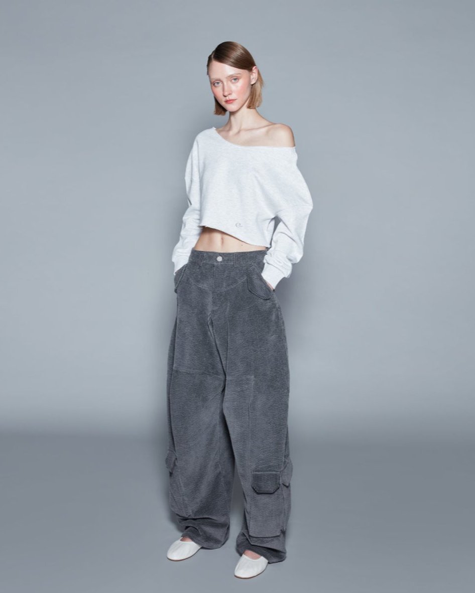 OFF SHOULDERS TERRY CROPPED TOP (GREY)