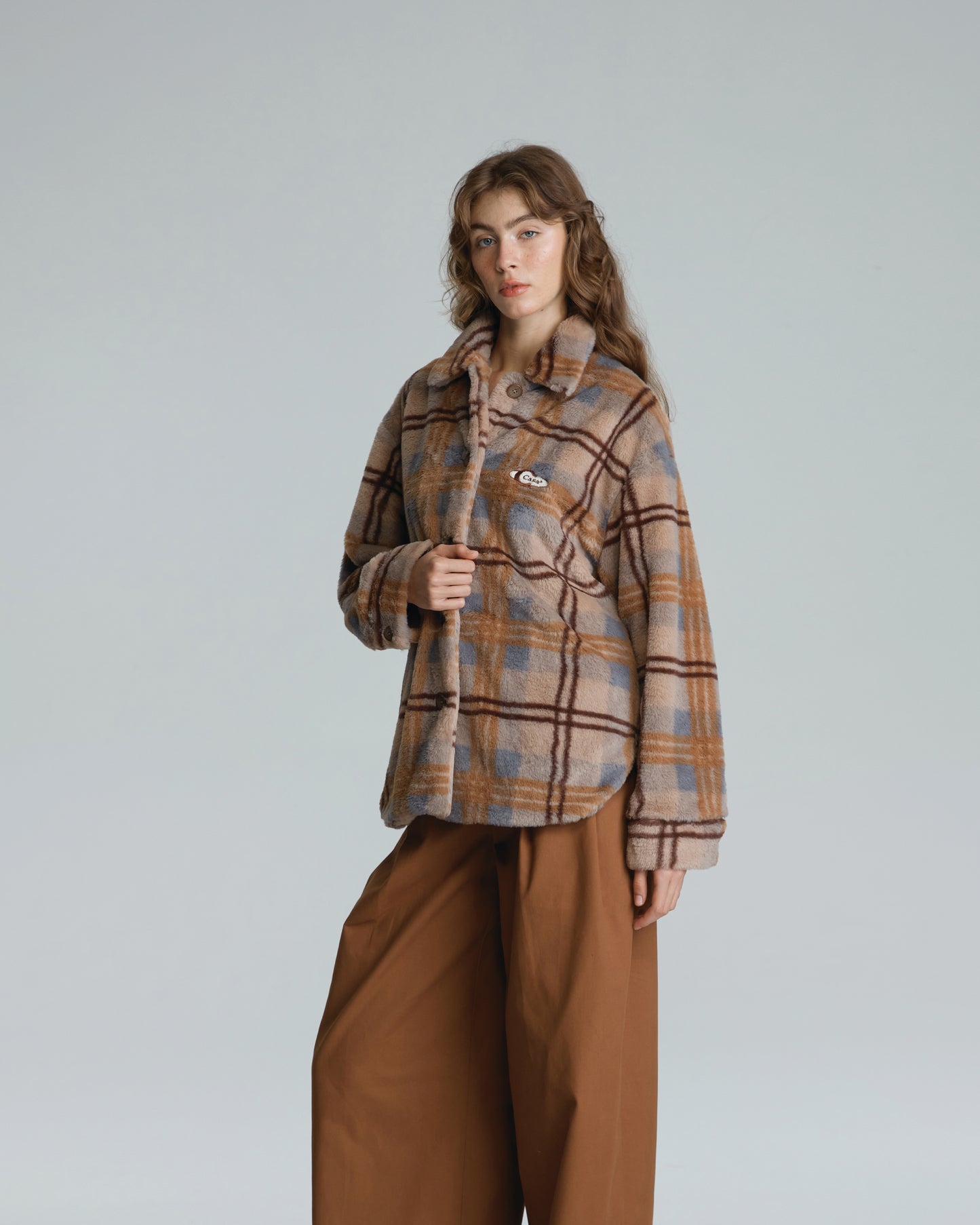 FAUX FUR TARTAN JACKET