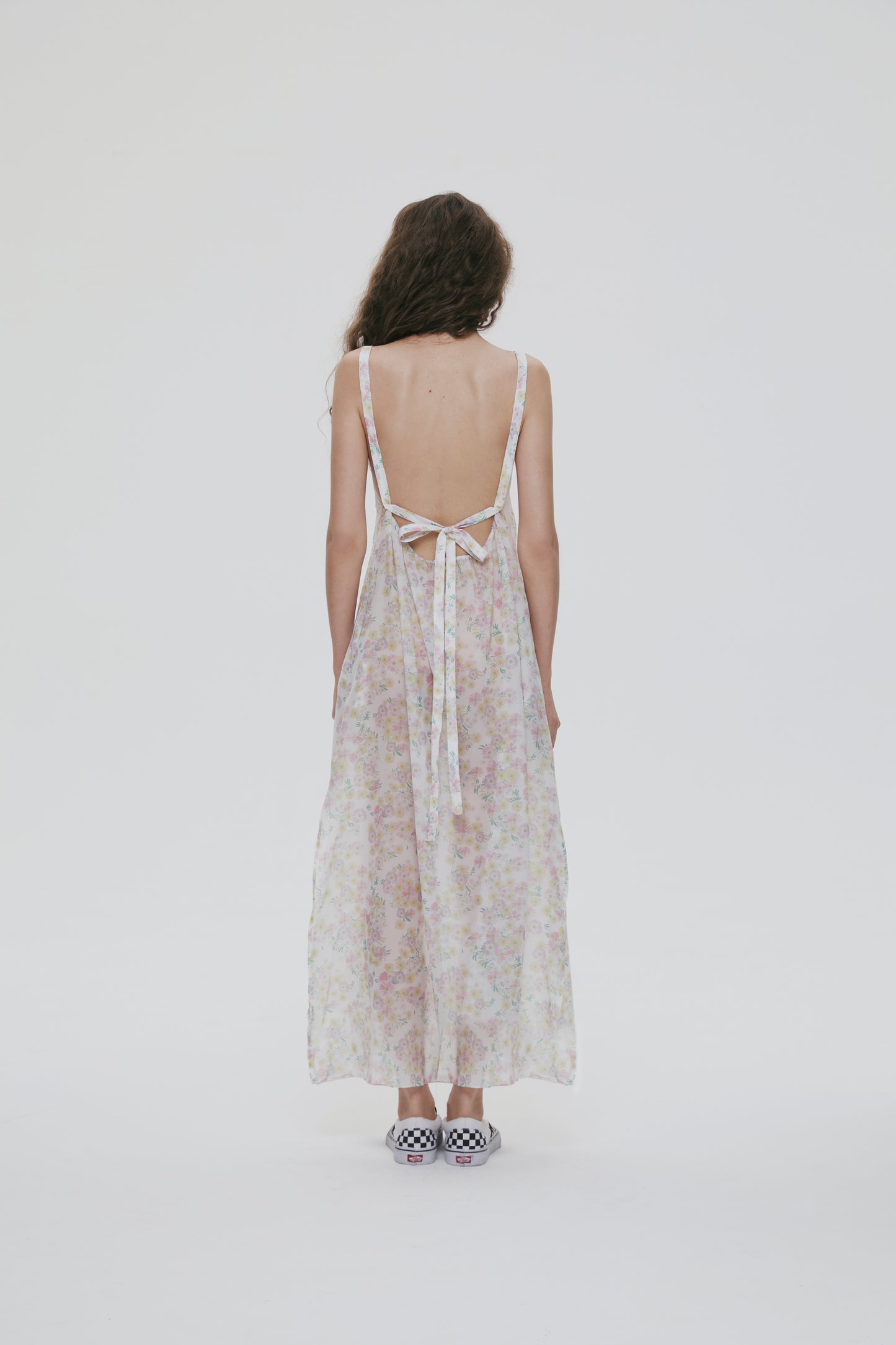 C FLOWER PRINT CHIFFON MAXI DRESS (YELLOW)
