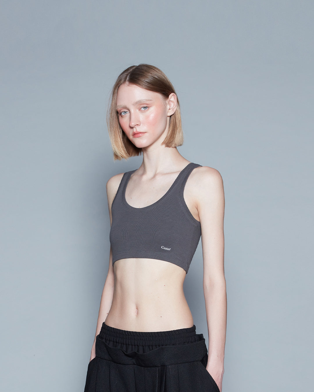 RIBBED BRA TOP (GREY)