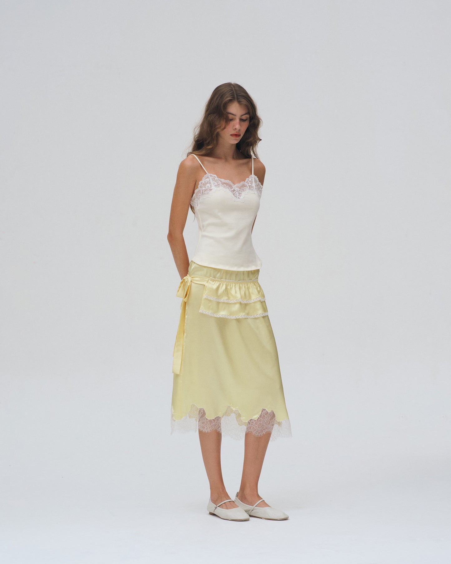 YELLOW SATIN MINI APRON