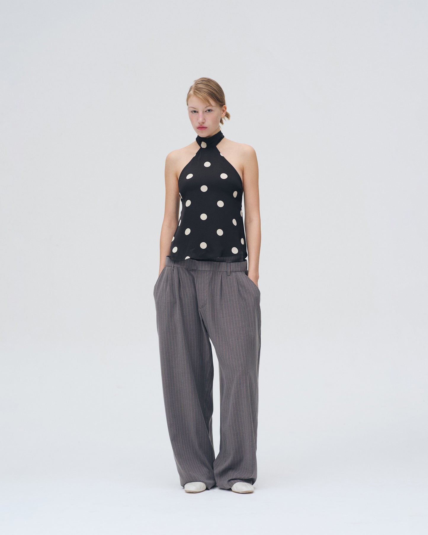 POLKA DOT HALTER TOP (BLACK)