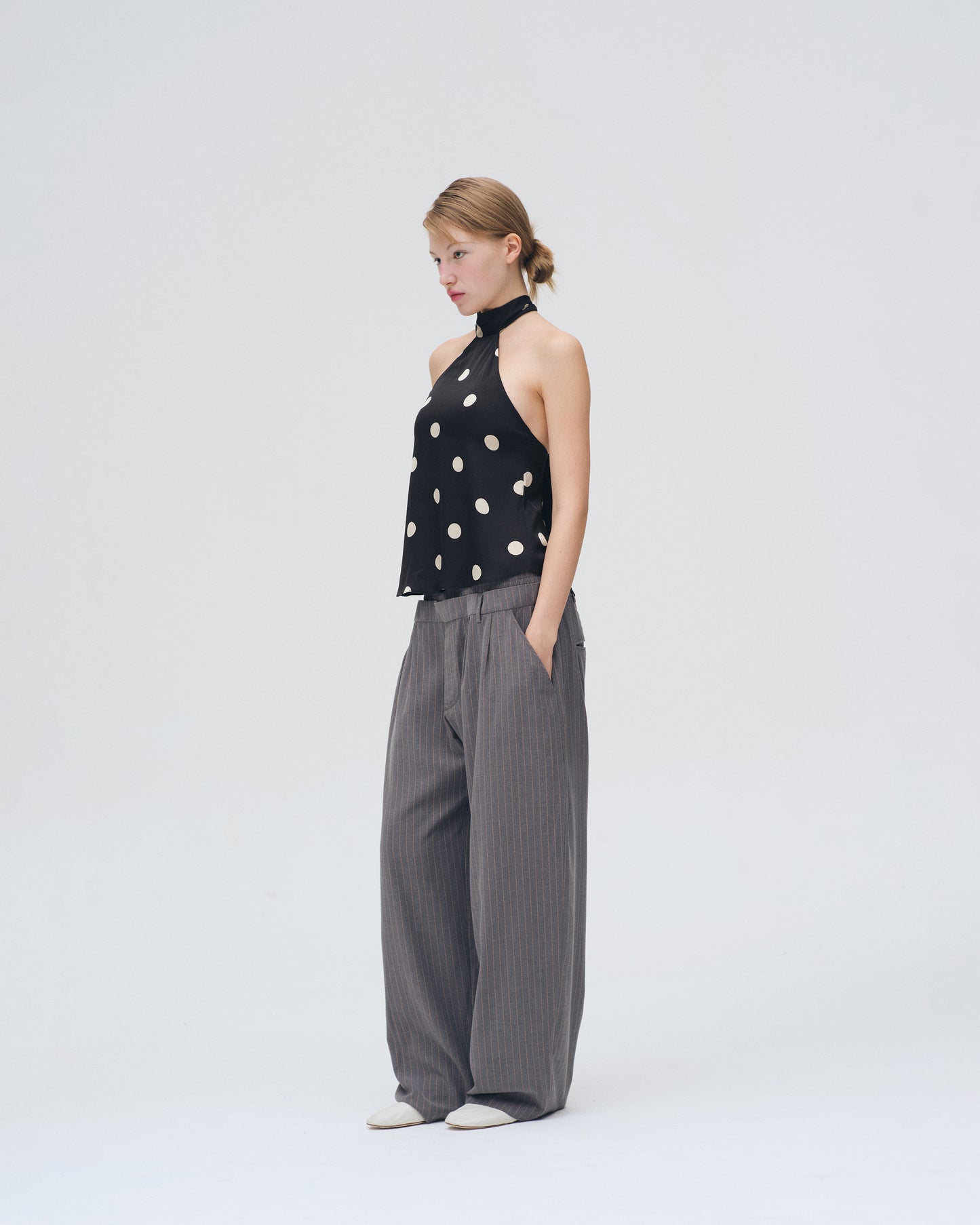 POLKA DOT HALTER TOP (BLACK)