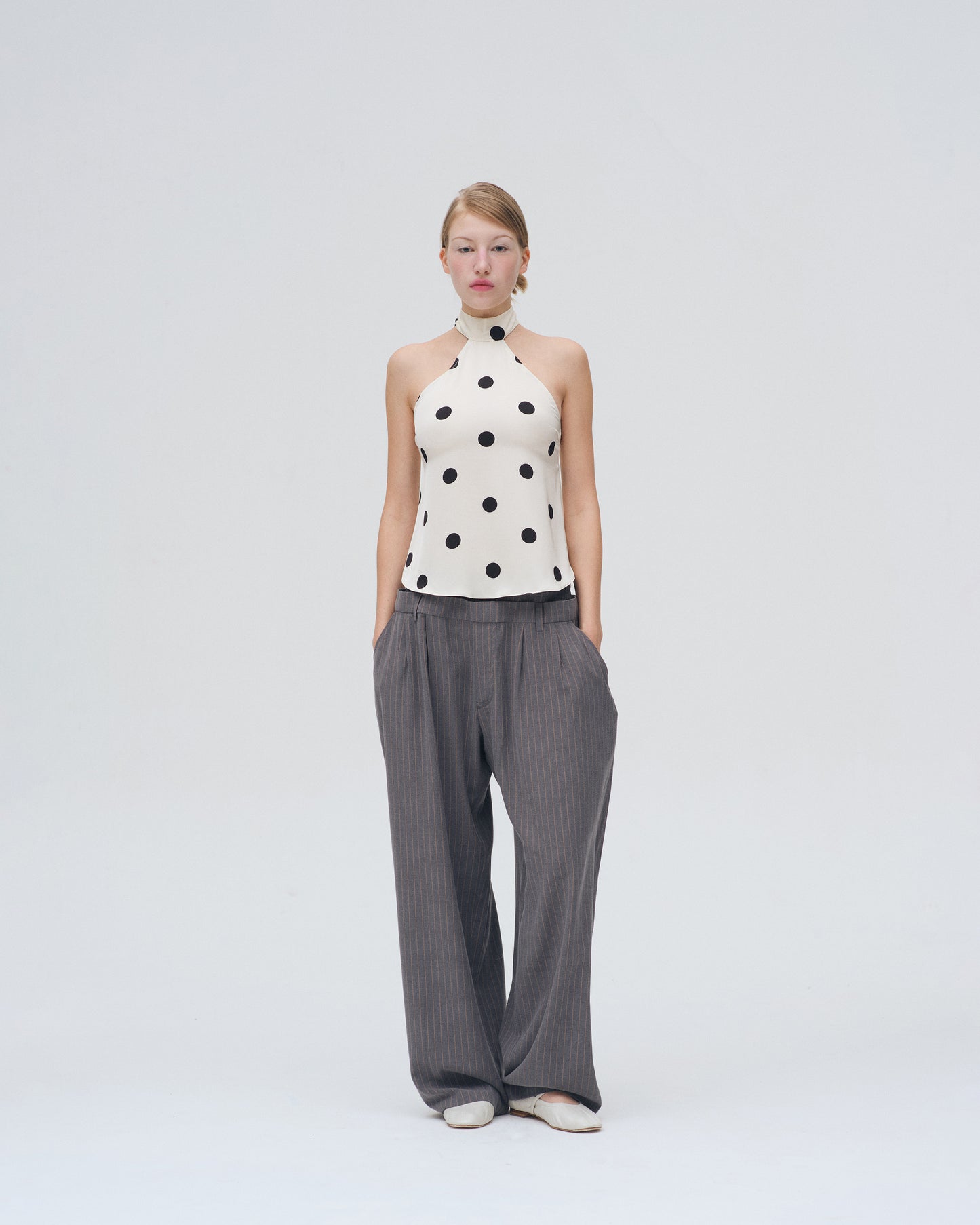 POLKA DOT HALTER TOP (OFF WHITE)