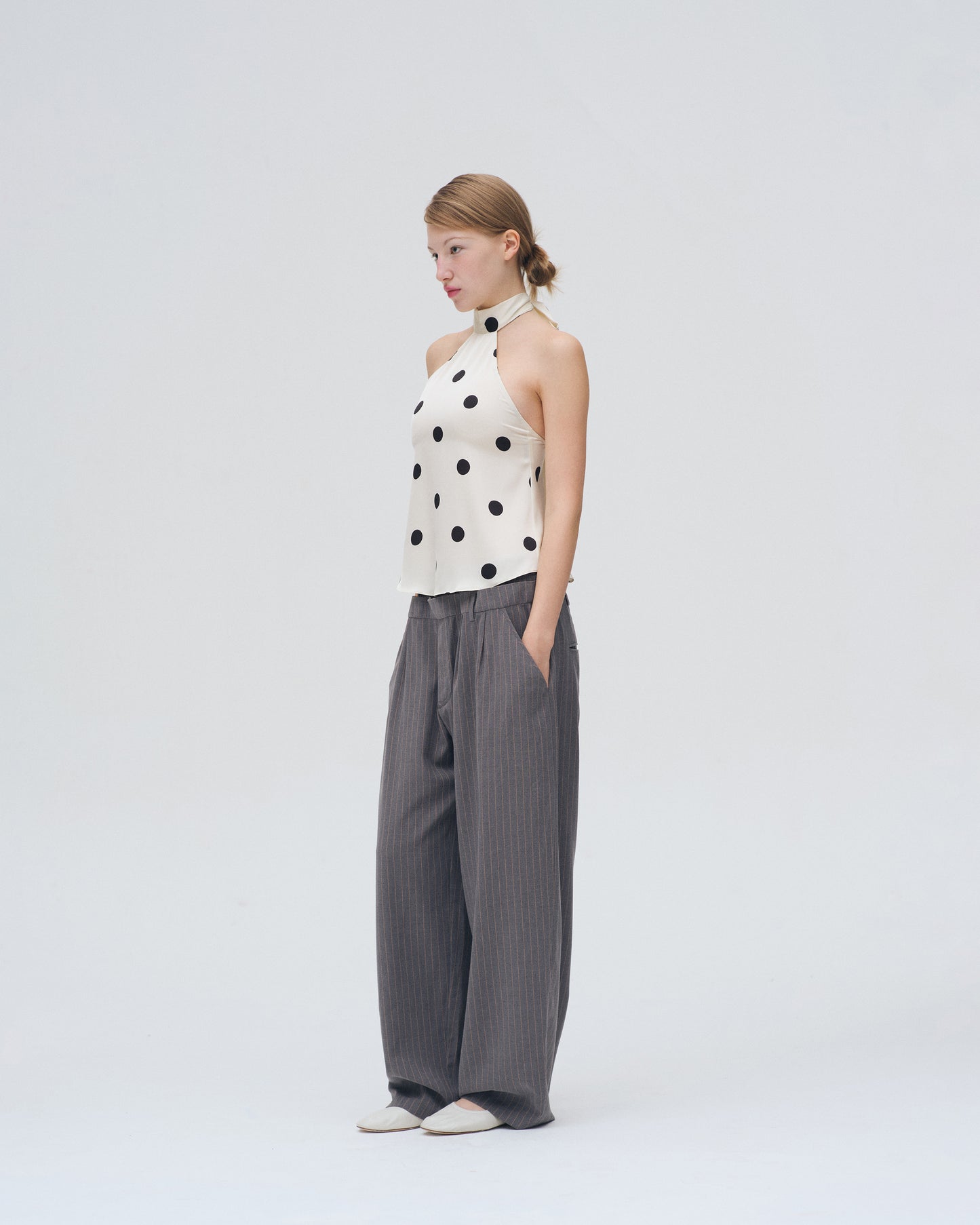 POLKA DOT HALTER TOP (OFF WHITE)