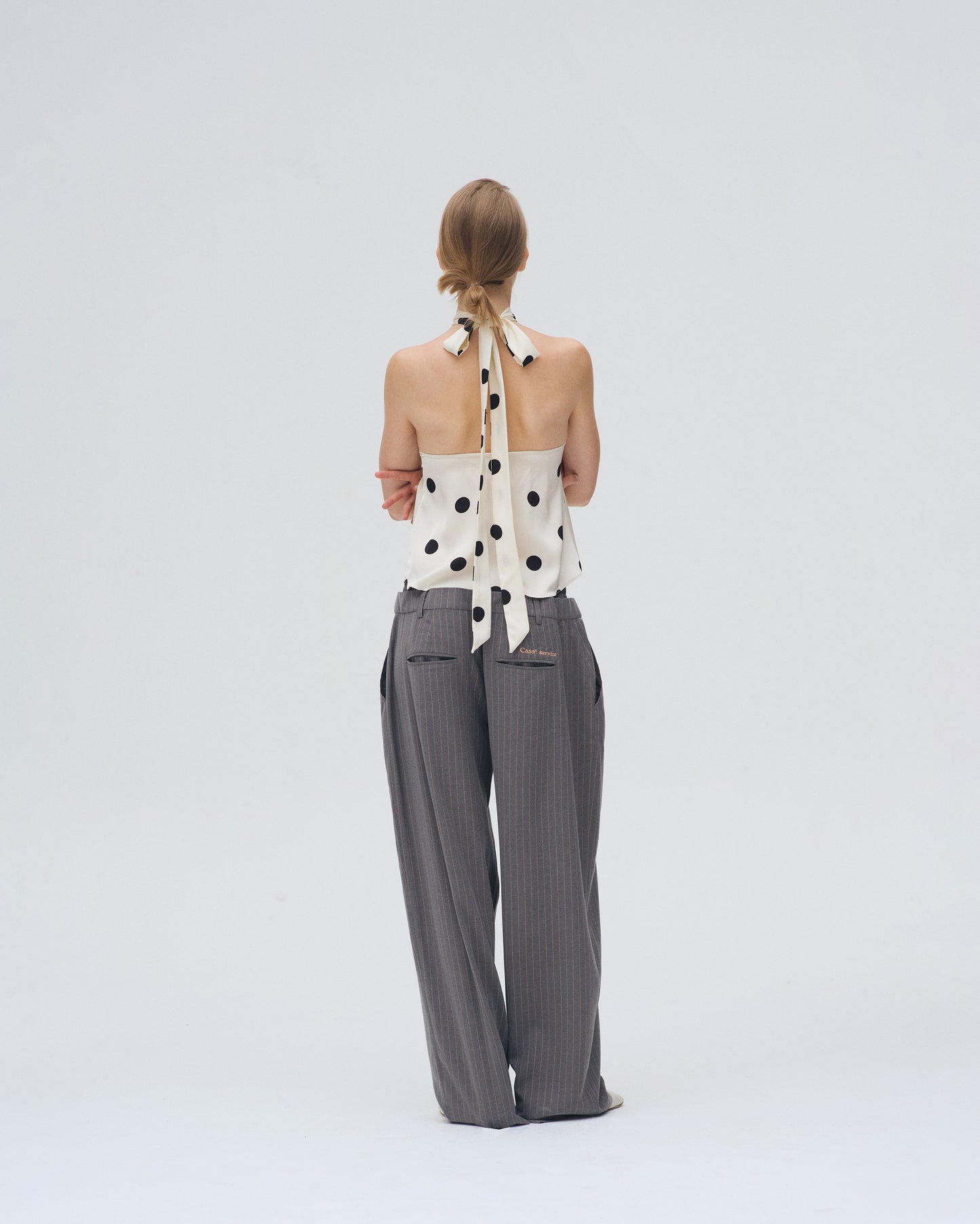 POLKA DOT HALTER TOP (OFF WHITE)