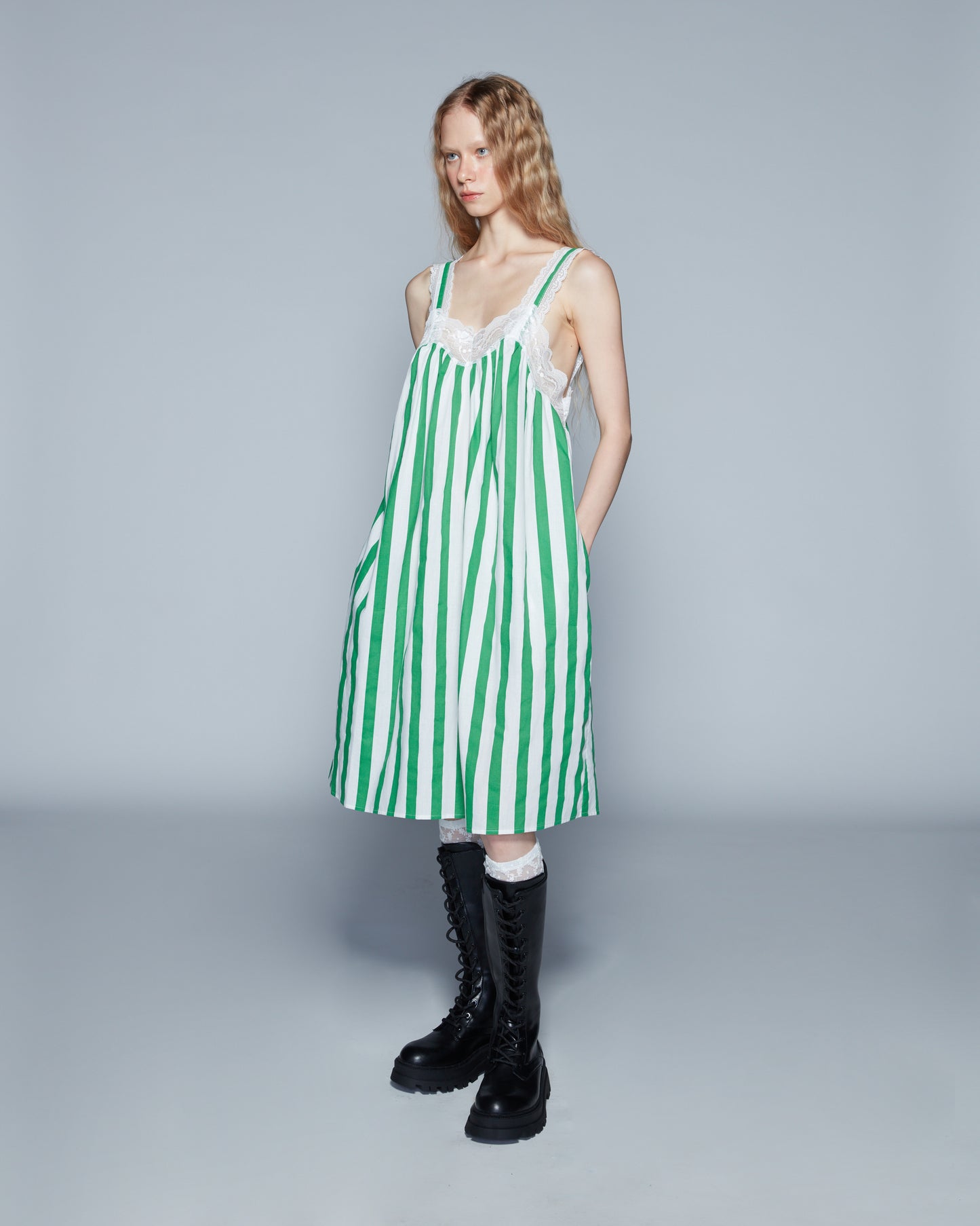 SHORT SLIP DRESS (STRIPE GREEN)