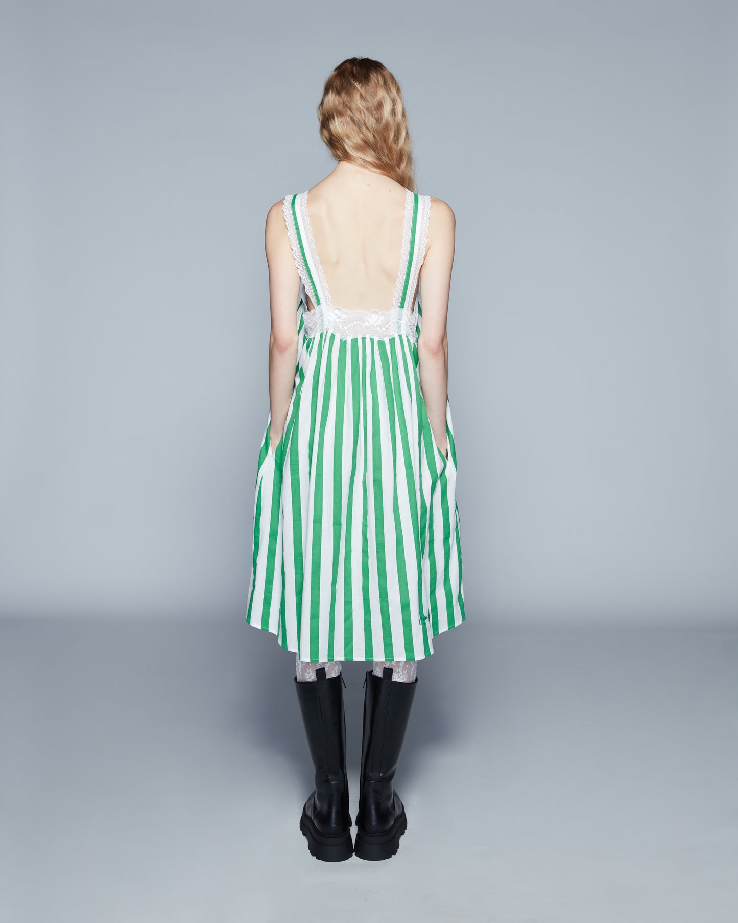 SHORT SLIP DRESS (STRIPE GREEN)