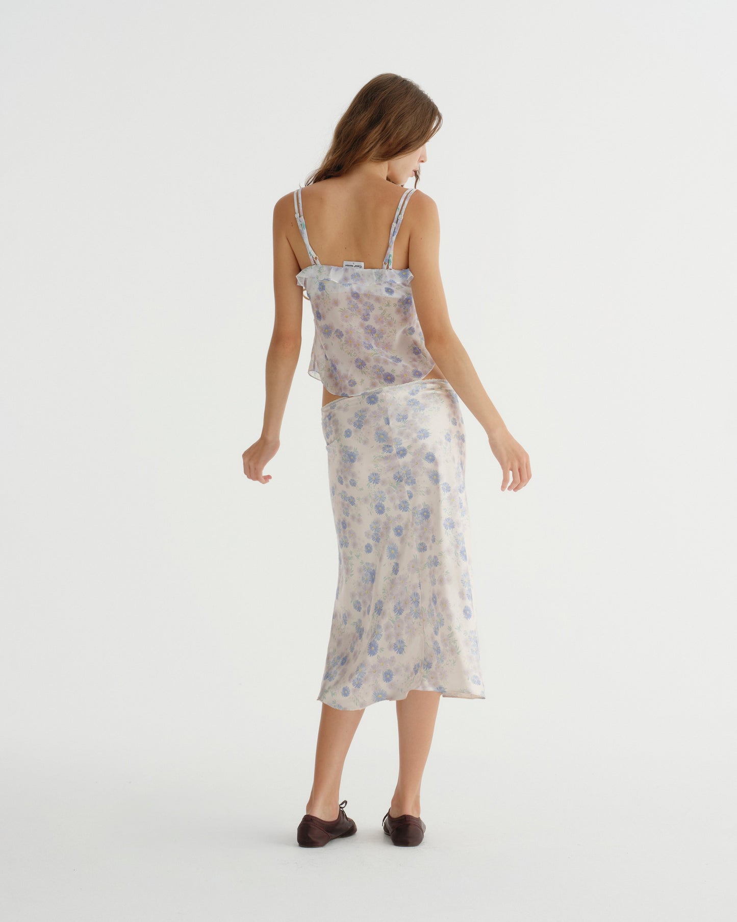 SATIN C FLOWER PRINT SKIRT (BLUE)