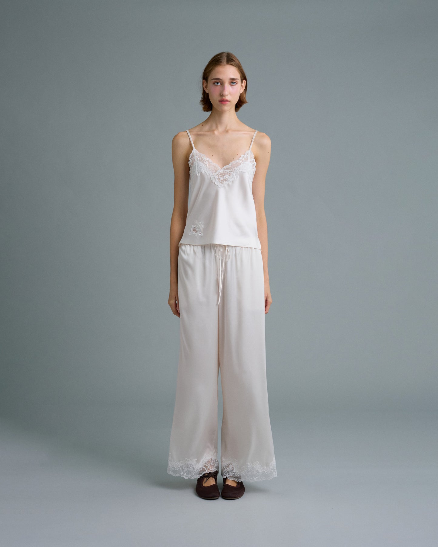 C LACE TRIMMED SATIN PANTS (OFF WHITE)