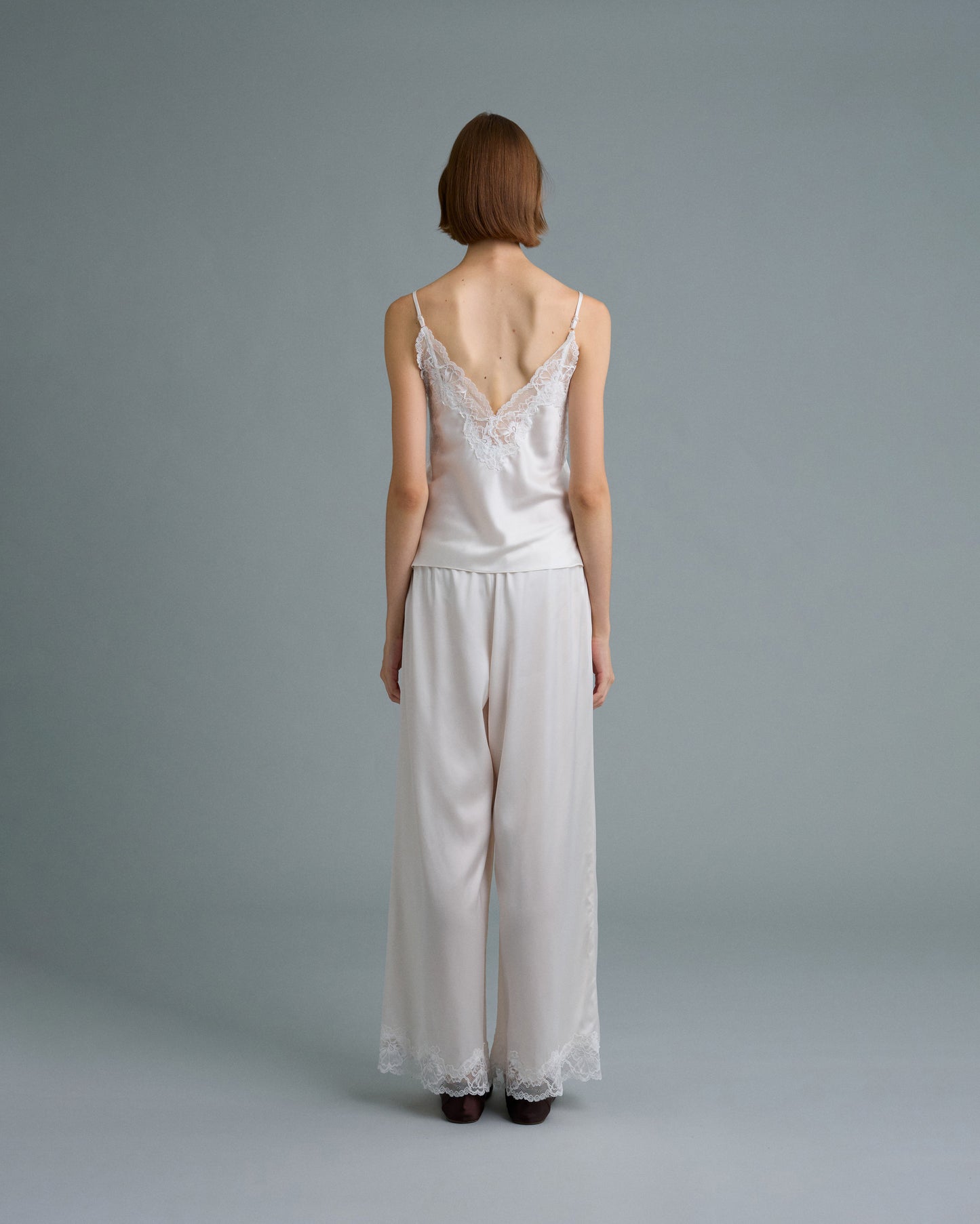 C LACE TRIMMED SATIN PANTS (OFF WHITE)