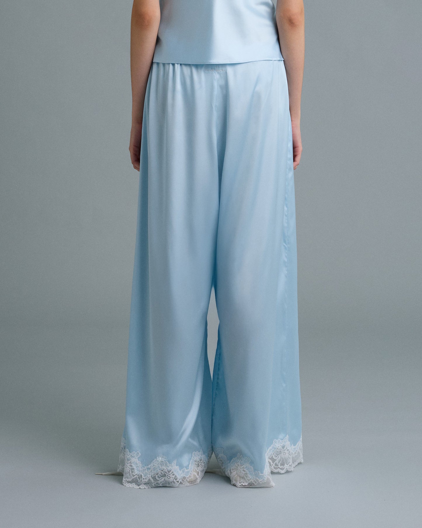 C LACE TRIMMED SATIN PANTS (BLUE)