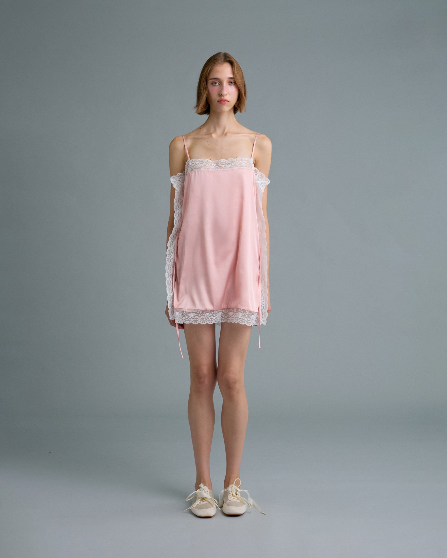 SQUARE SATIN MINI DRESS (PEACH)