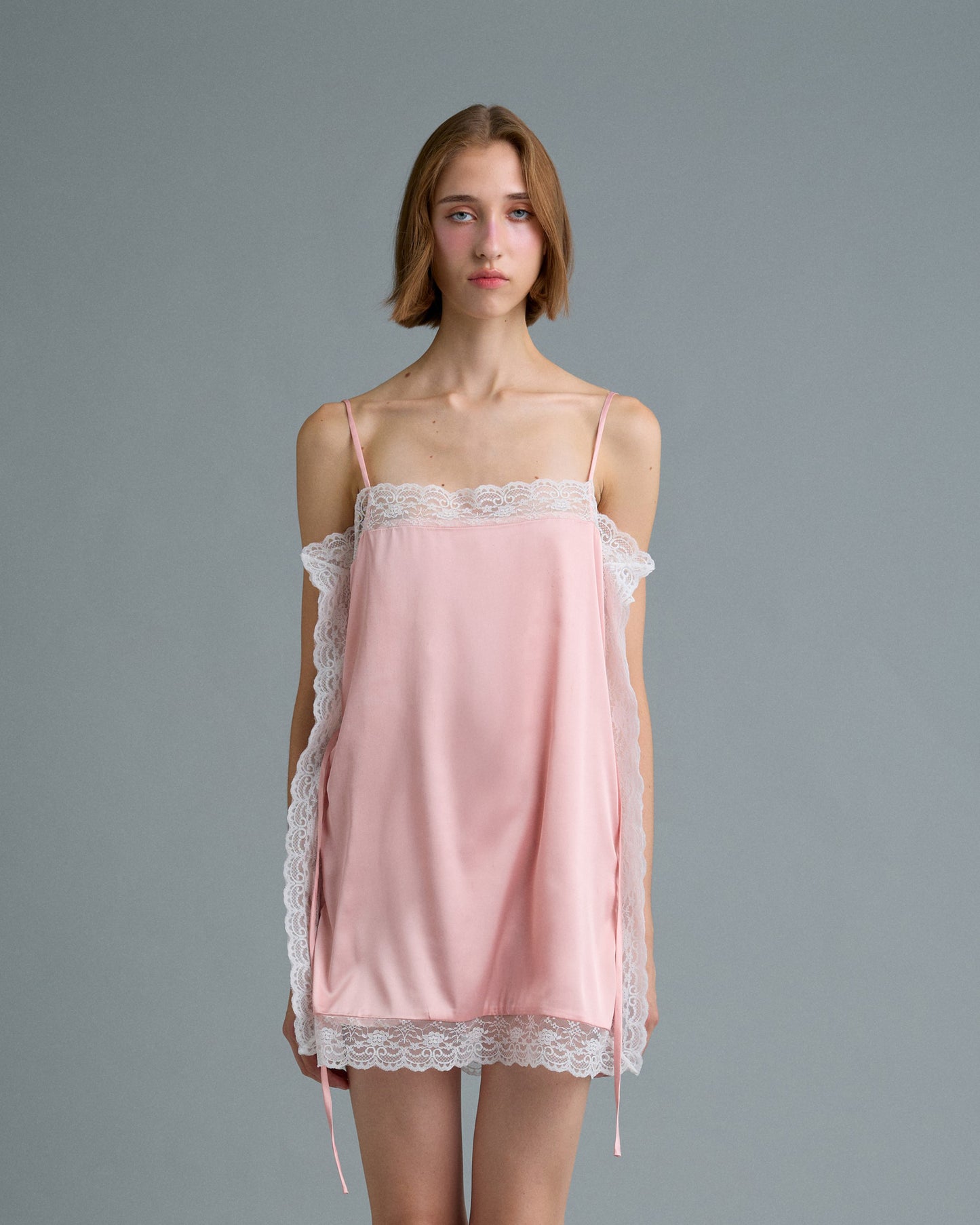 SQUARE SATIN MINI DRESS (PEACH)