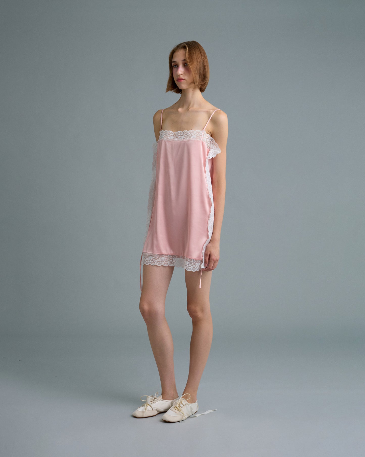SQUARE SATIN MINI DRESS (PEACH)