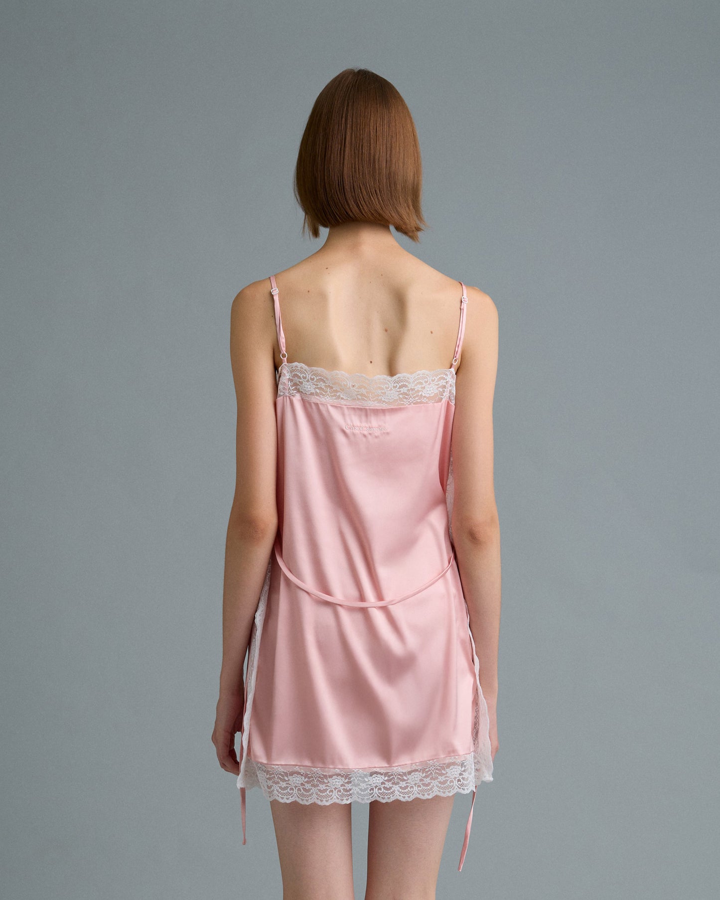 SQUARE SATIN MINI DRESS (PEACH)