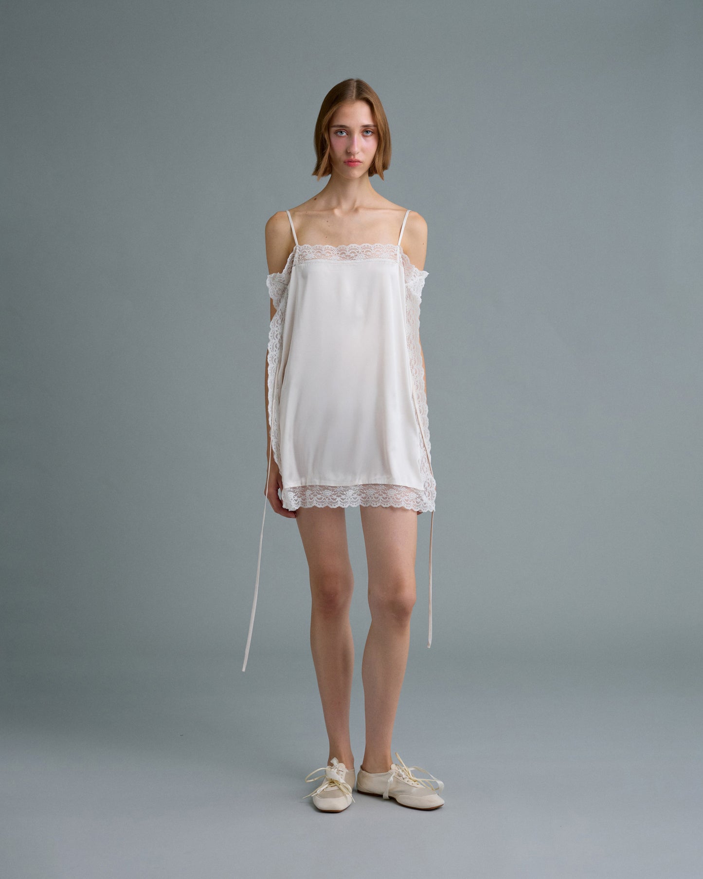 SQUARE SATIN MINI DRESS (OFF WHITE)