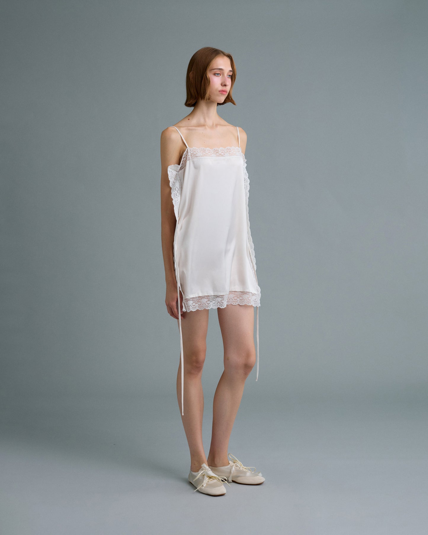 SQUARE SATIN MINI DRESS (OFF WHITE)