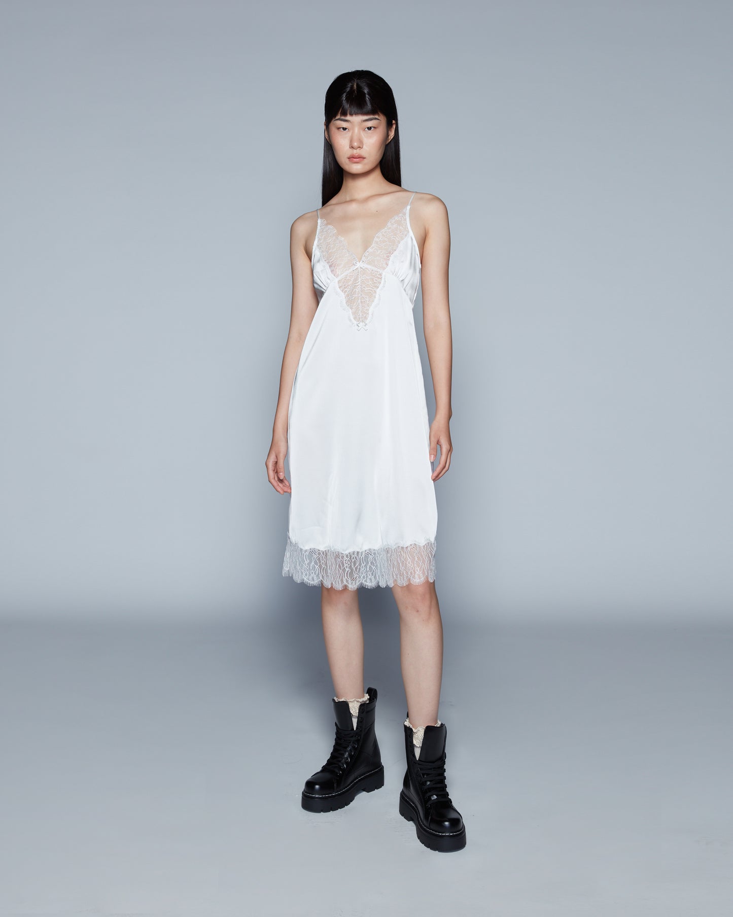 SATIN DRESS WITH LACE