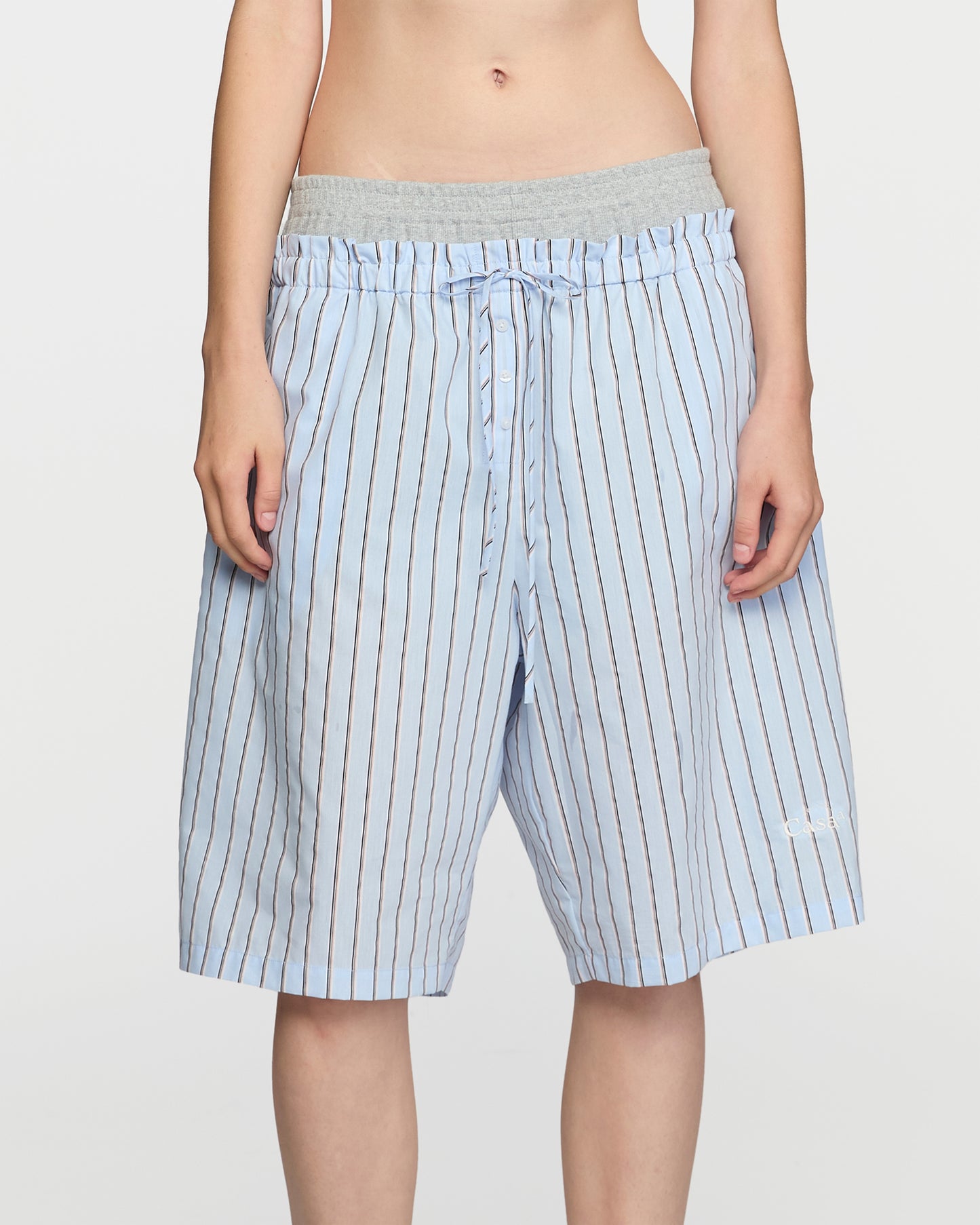 BABY BLUE RIBBED WAISTED BERMUDA SHORTS