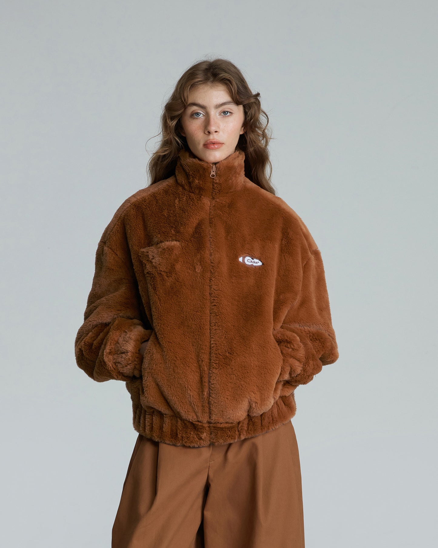 FAUX FUR FRONT ZIP JACKET