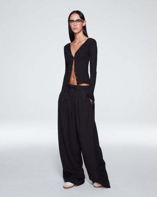 DRAWSTRING STRIPE TROUSERS (BLACK)
