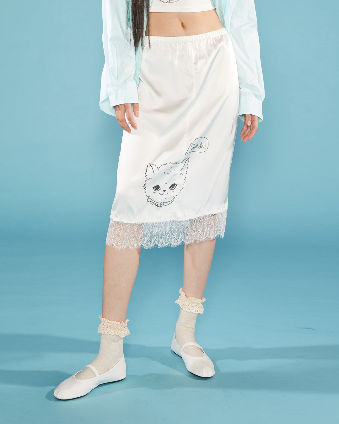 MIDI SATIN SKIRT (OFF WHITE)