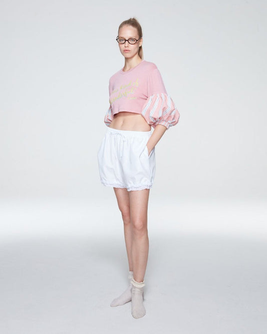 PUFFED SLEEVES CROPPED TOP (PINK)