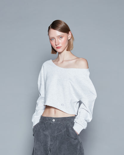 OFF SHOULDERS TERRY CROPPED TOP (GREY)