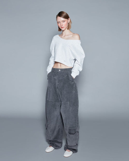 OFF SHOULDERS TERRY CROPPED TOP (GREY)