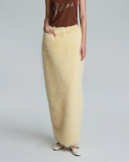 FAUX FUR MAXI SKIRT (YELLOW)