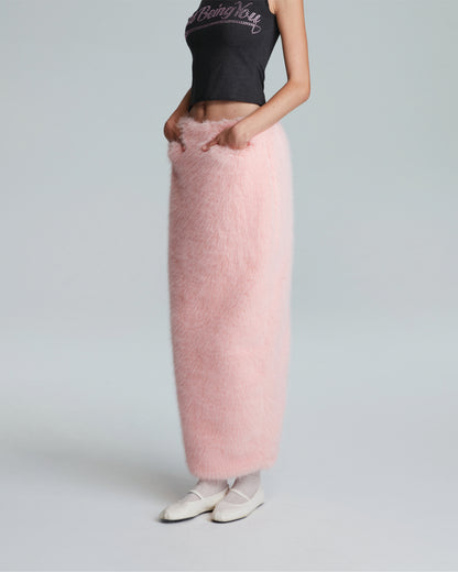 FAUX FUR MAXI SKIRT (PINK)