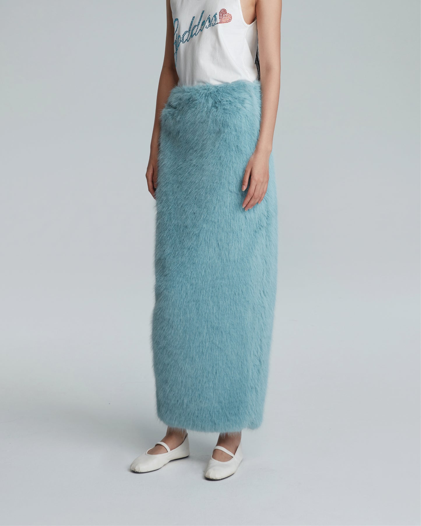 FAUX FUR MAXI SKIRT (BLUE)