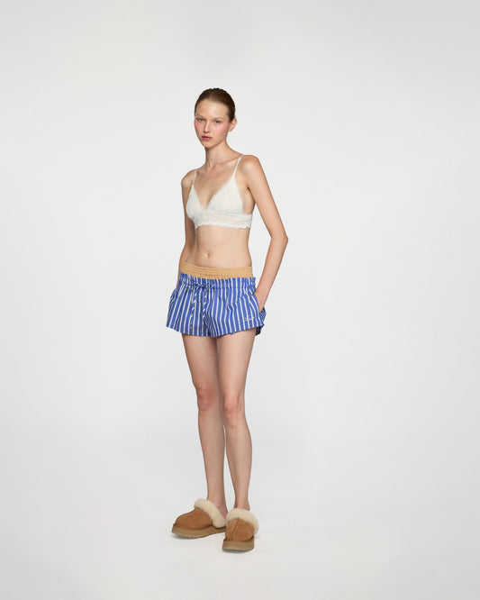 BLUE RIBBED WAISTED SHORTS