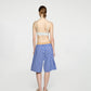 BLUE RIBBED WAISTED BERMUDA SHORTS