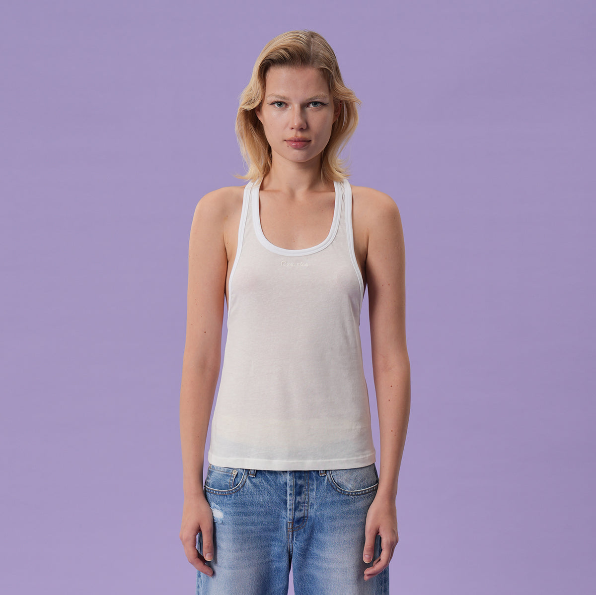 PLUNGE-BACK TANK TOP (WHITE)