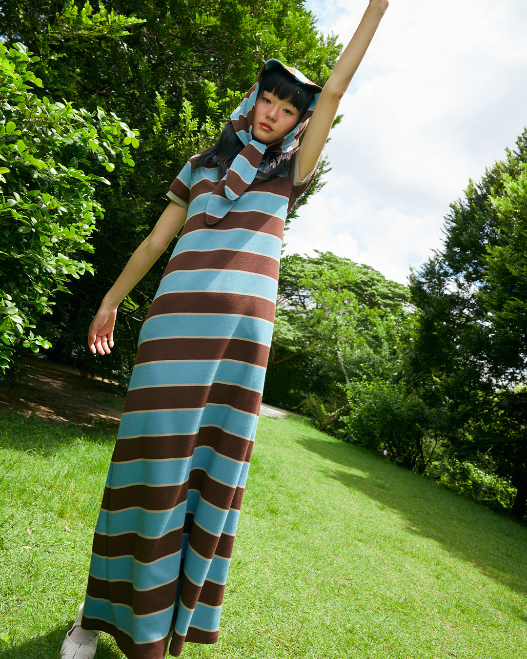 PIQUE SCARF (BLUE/BROWN)