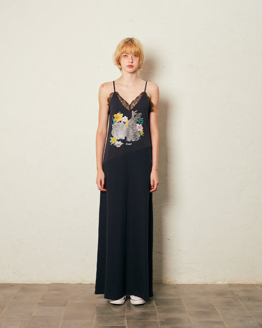 LACE TRIMMED DRESS (NAVY BUNNY)
