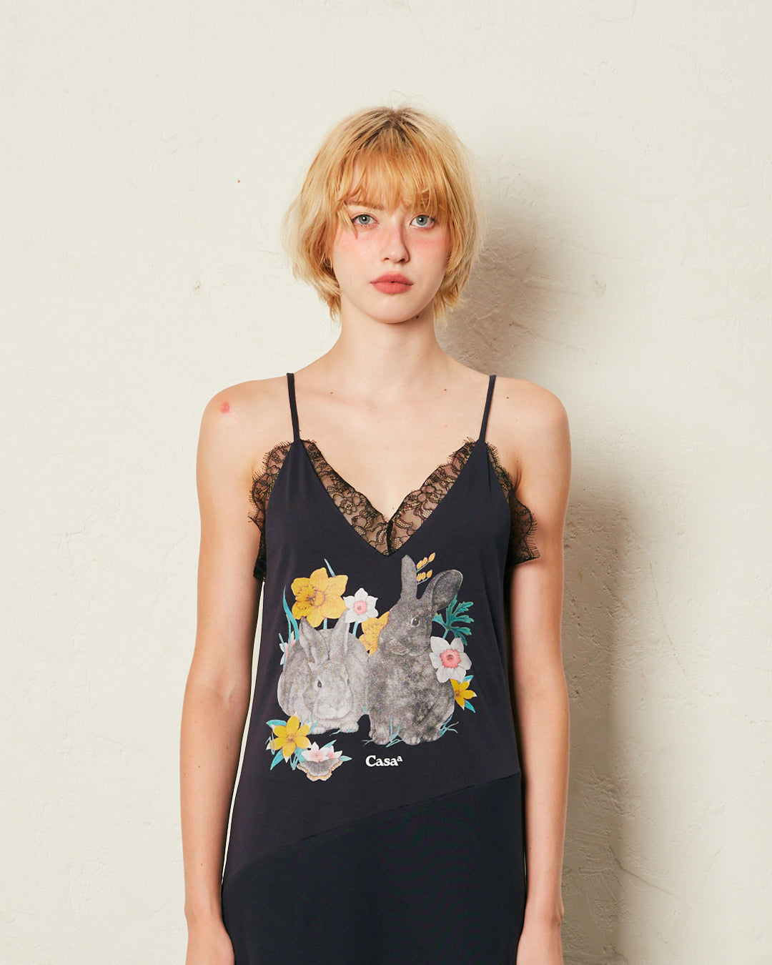 LACE TRIMMED DRESS (NAVY BUNNY)