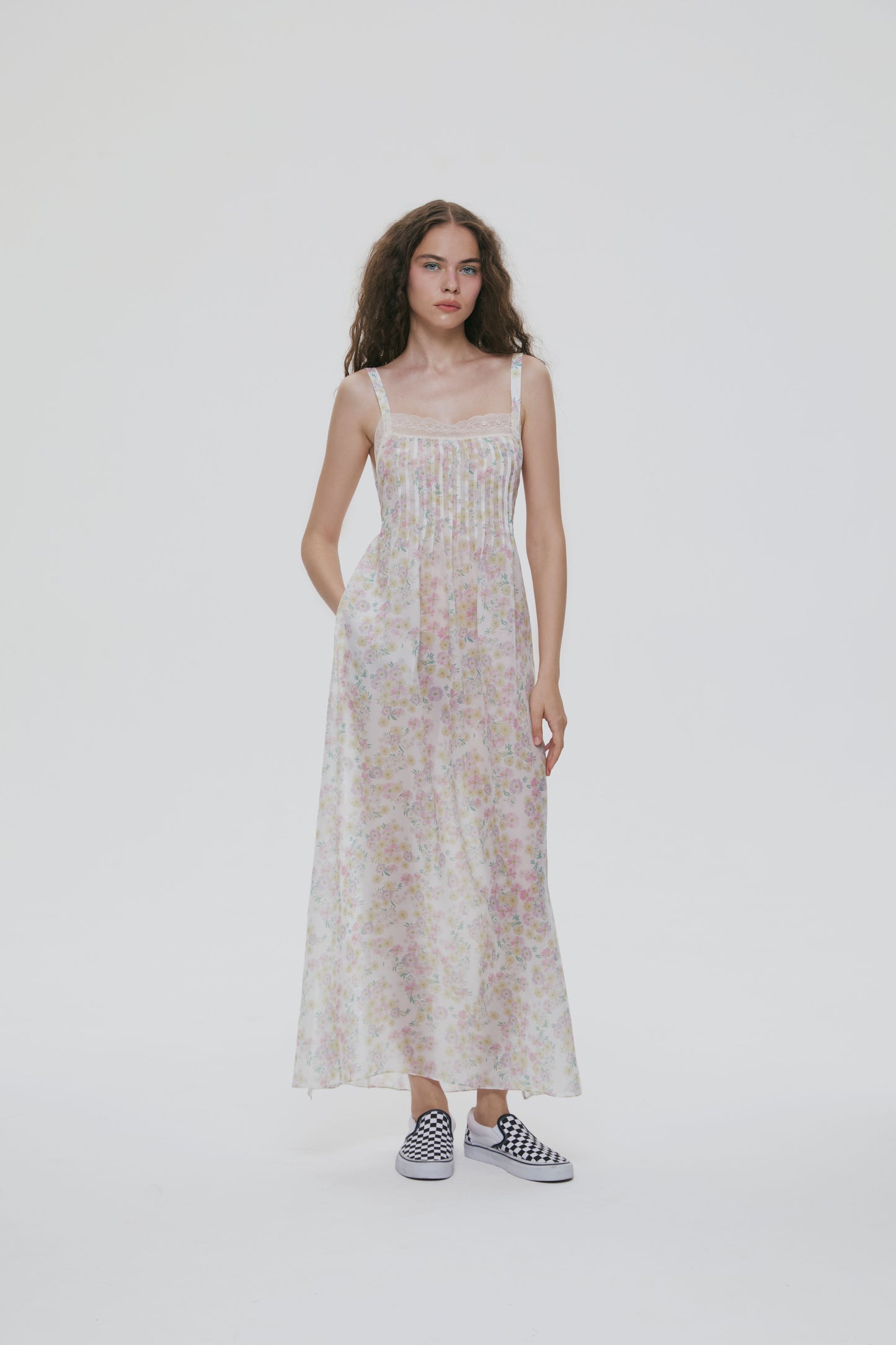 C FLOWER PRINT CHIFFON MAXI DRESS (YELLOW)