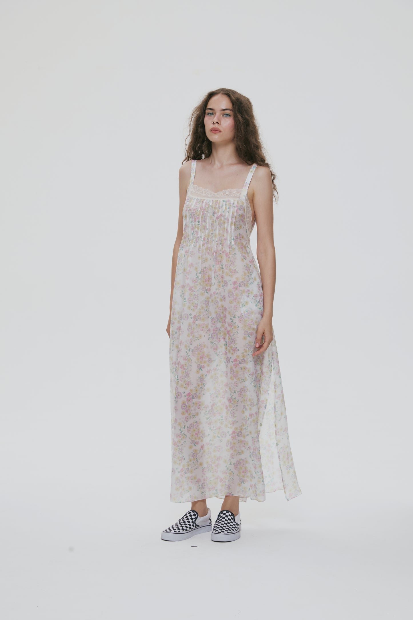 C FLOWER PRINT CHIFFON MAXI DRESS (YELLOW)