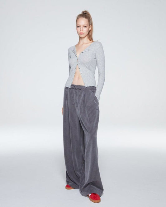DRAWSTRING STRIPE TROUSERS (GREY)