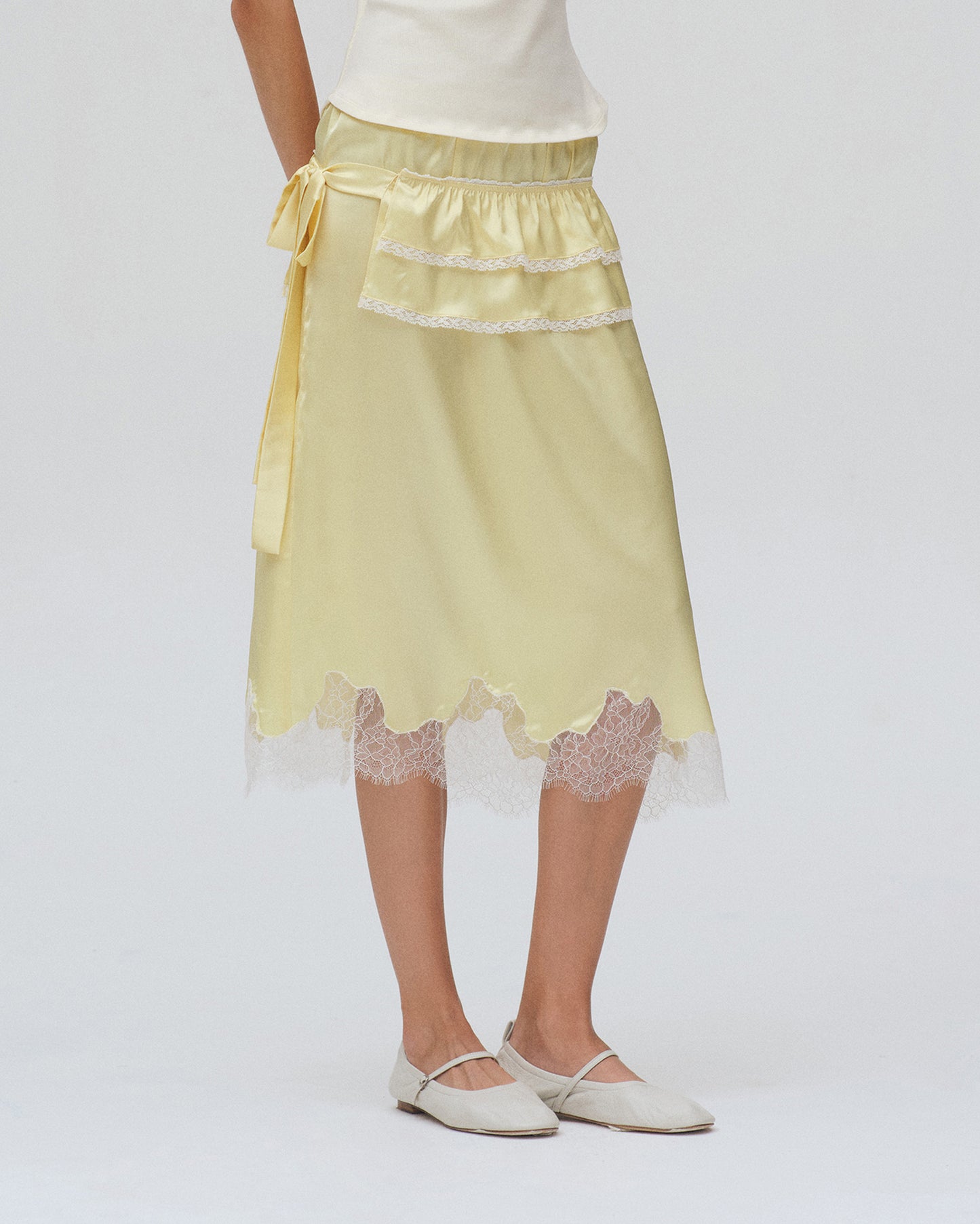 SATIN MIDI SKIRT (YELLOW)