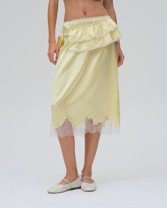SATIN MIDI SKIRT (YELLOW)