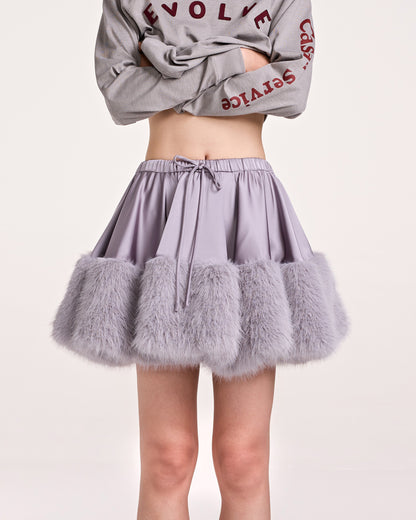 SATIN FUR MINI SKIRT (GREY)