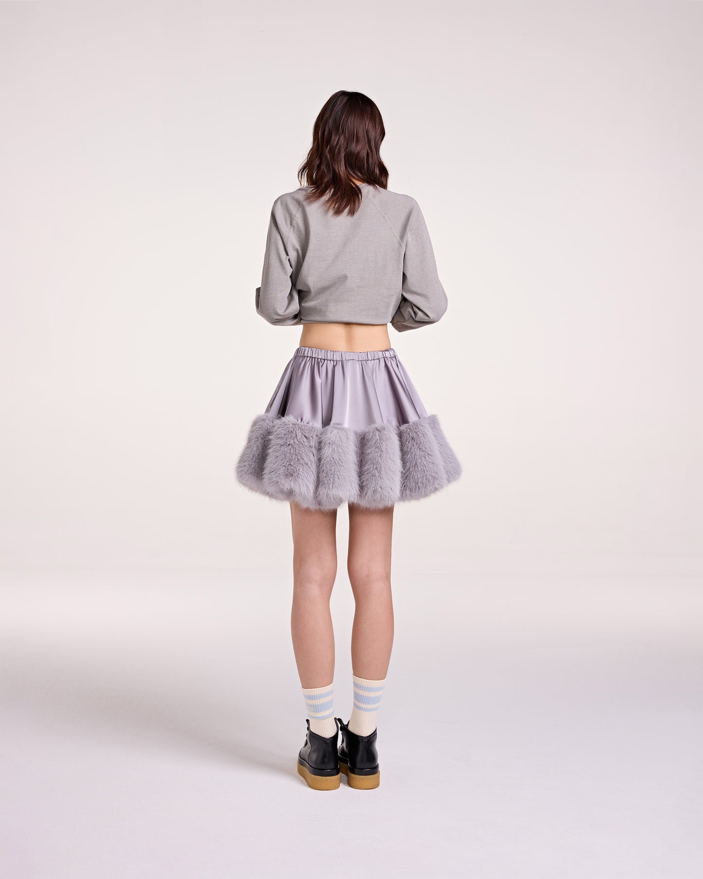 SATIN FUR MINI SKIRT (GREY)